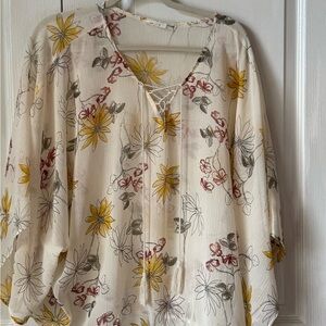 Maurices Cream Floral Blouse with Yellow and Red Accents